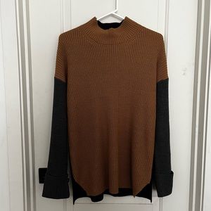 Calvin Klein Color Block Sweater Pullover Black Gray Camel Brown Medium NEW